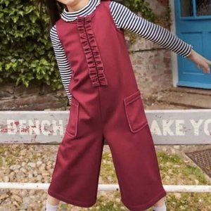 NWT Mini Boden Girls Bramble Bush Red Ruffled Overalls Jumpsuit Romper sz 8 9